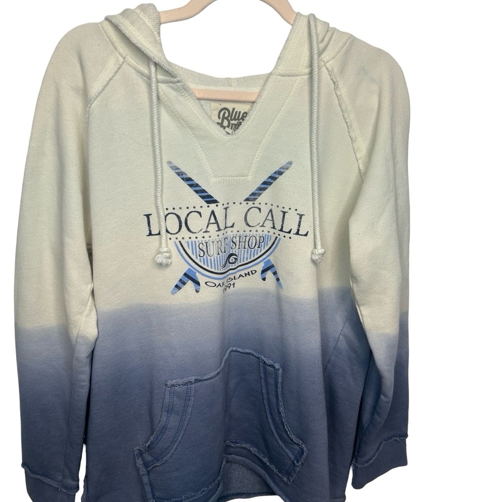Local Call Surf Shop Ombre Hoodie Sweatshirt Blue White Coastal Beach Pullover